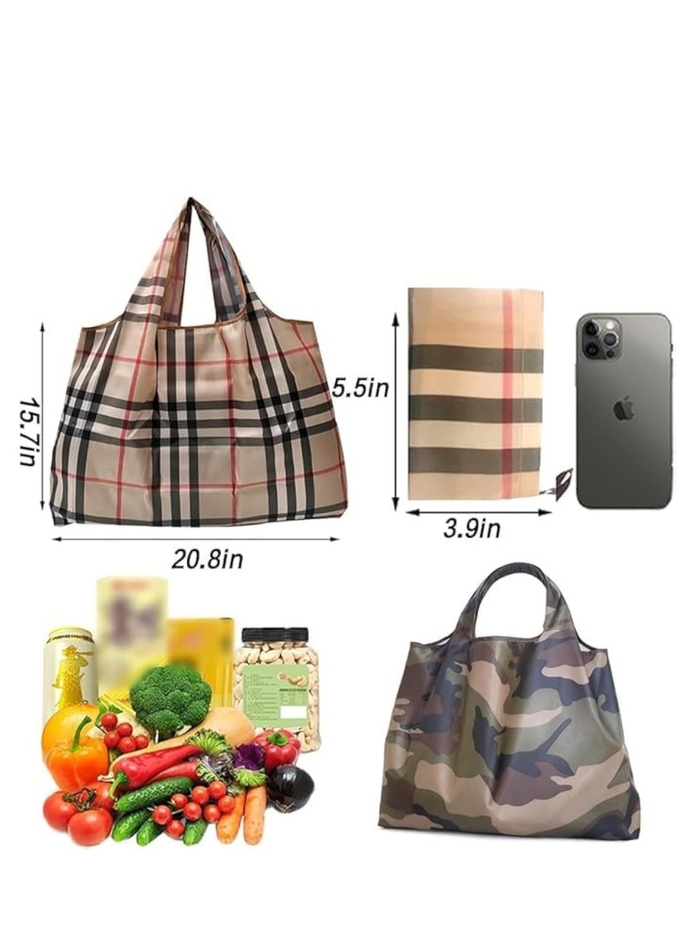 Beige Plaid Tote Bag with Brown Trim - Women - Picture 5 of 5